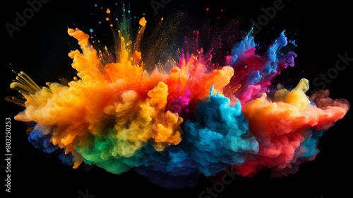 Vivid explosion of colored powder on black background