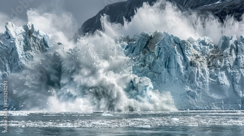 Majestic glacier calving in icy arctic waters photo