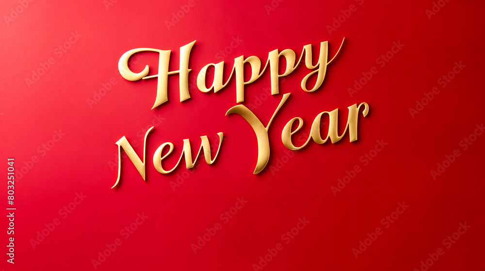 Elegant 'Happy New Year' Text on Festive Red Background