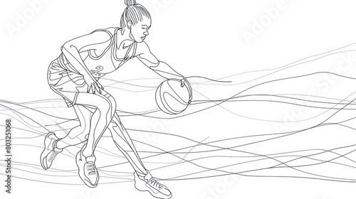 Continuous single one line drawing of basketball woman player healthy sport championship