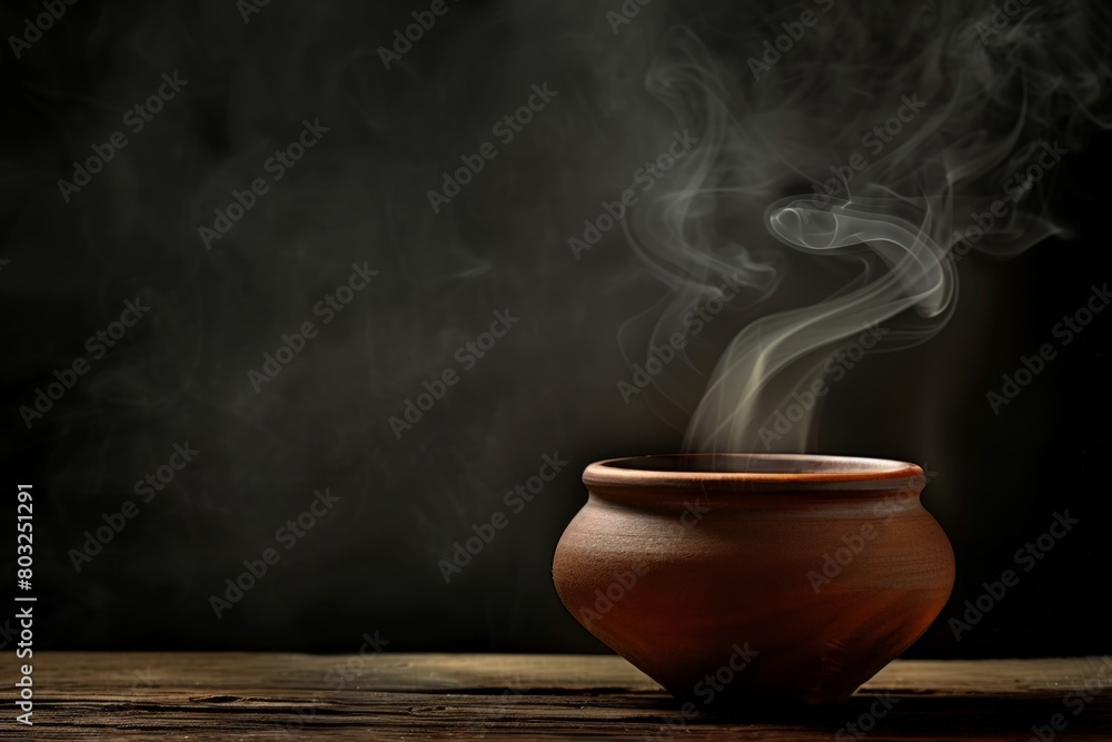 A steaming cup filled with a hot beverage resting on a table, releasing visible steam into the air A steaming cup filled with a hot beverage resting on a table, releasing visible steam into the air