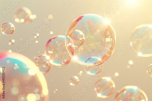 Floating Bubbles Glisten in a Soft, Sunlit Haze. A Symphony of Light and Color.