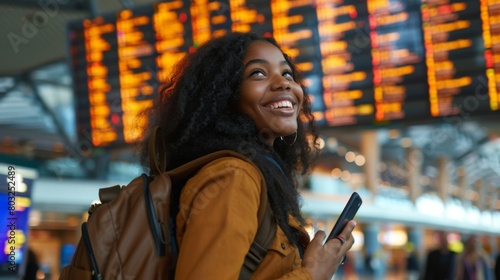 Smiling Woman at Airport Terminal photo