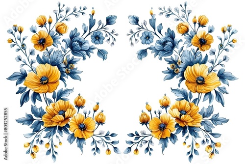 diploma, ukrainian symbolic vector style frame, yellow and blue colors, minimalism, white background