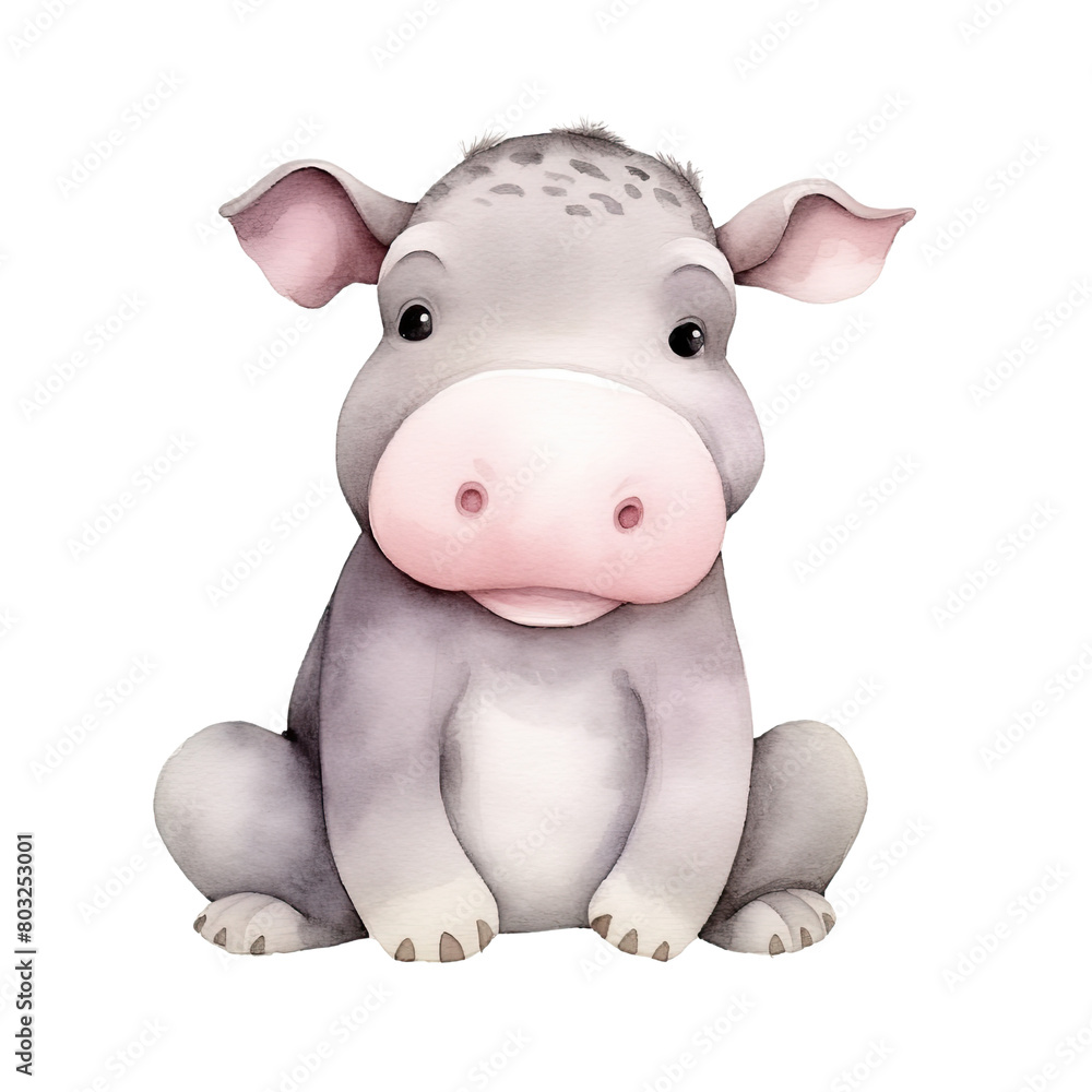 AI-Generated Watercolor cute Hippopotamus Clip Art Illustration. Isolated elements on a white background. AI-Generated Watercolor cute Hippopotamus Clip Art Illustration. Isolated elements on a white background.