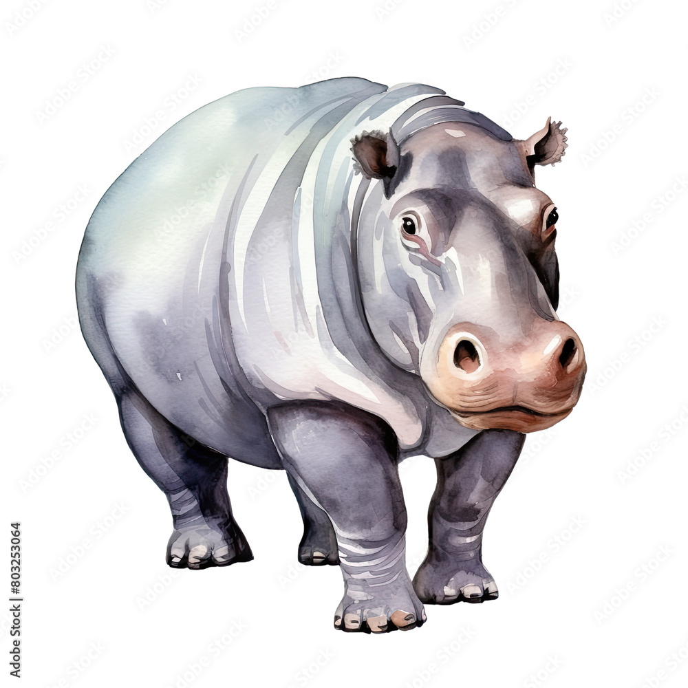 AI-Generated Watercolor Hippopotamus Clip Art Illustration. Isolated elements on a white background. AI-Generated Watercolor Hippopotamus Clip Art Illustration. Isolated elements on a white background.