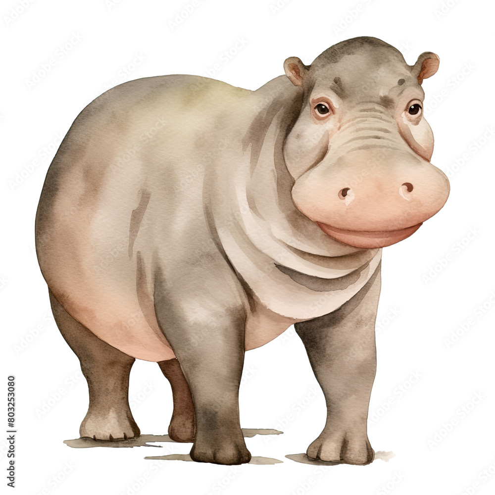 AI-Generated Watercolor Hippopotamus Clip Art Illustration. Isolated elements on a white background. AI-Generated Watercolor Hippopotamus Clip Art Illustration. Isolated elements on a white background.