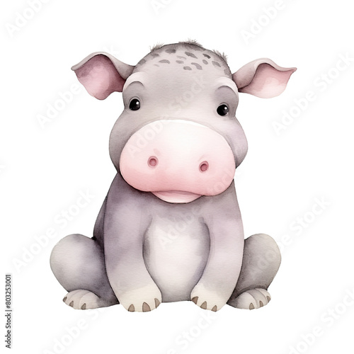 AI-Generated Watercolor cute Hippopotamus Clip Art Illustration. Isolated elements on a white background.