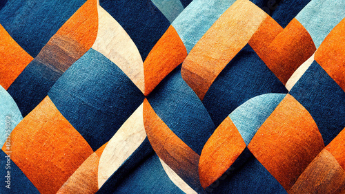 Blue and orange spiralling geometric jean and suede texture background photo