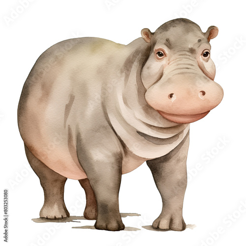 AI-Generated Watercolor Hippopotamus Clip Art Illustration. Isolated elements on a white background.