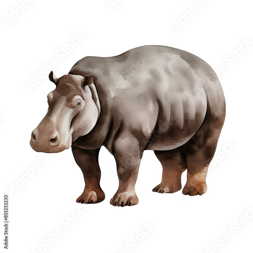 AI-Generated Watercolor Hippopotamus Clip Art Illustration. Isolated elements on a white background.