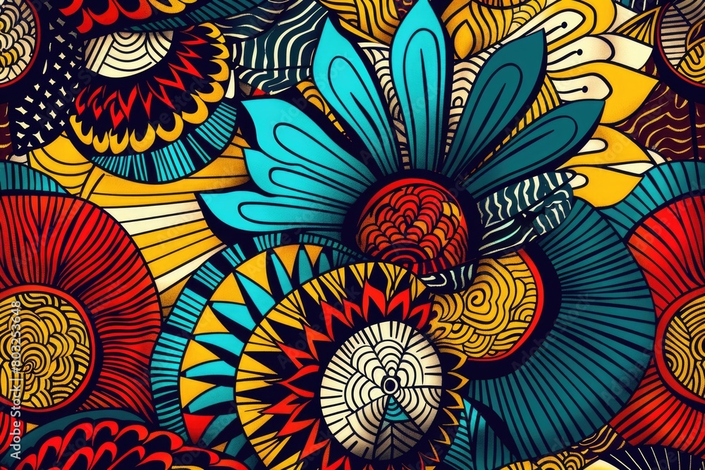 Naklejka premium Vibrant floral pattern on dark backdrop. Ideal for design projects