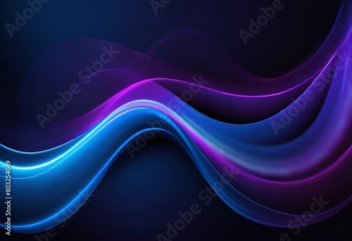 Abstract futuristic dark background with smooth flowing curves in white, blue and purple neon colours