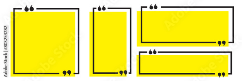 Quote box frame set. Blank quote boxes for text. Quotation bubble frame template with yellow background. Quote text in speech bubble. Quote bubble testimonial banners. Text in brackets. 
