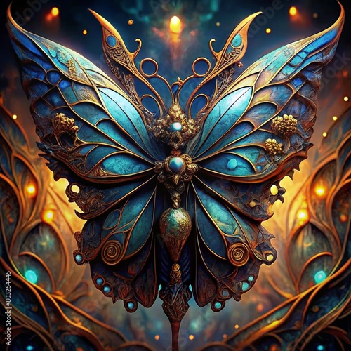 butterfly, cinematic lighting, intricate filigree metal design, 4k, 8k, unreal engine, octane render