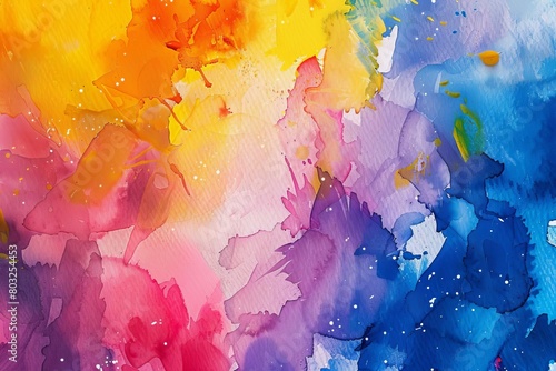 vibrant multicolored abstract watercolor background with dynamic brushstrokes and splatters expressive artistic texture handpainted illustration 1 photo