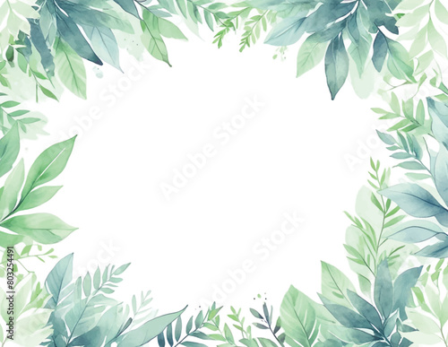 Wallpaper Mural watercolor green leaves frame with copy space background Torontodigital.ca