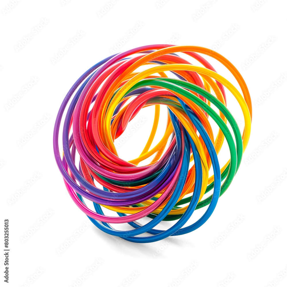 Rainbow colored wire spiral toy isolated on a transparent background
Rainbow colored wire spiral toy isolated on a transparent background