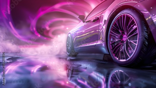 Stylish advertisement showcasing vibrant new car tires on a sleek background. Concept Car Tires, Stylish Advertisement, Vibrant Colors, Sleek Background, Product Showcase © Ян Заболотний