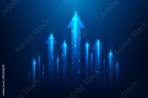 investment arrow chart of stock market trading technology background. business trend rising economy graph strategy. market chart profit money. vector illustration hi-tech.