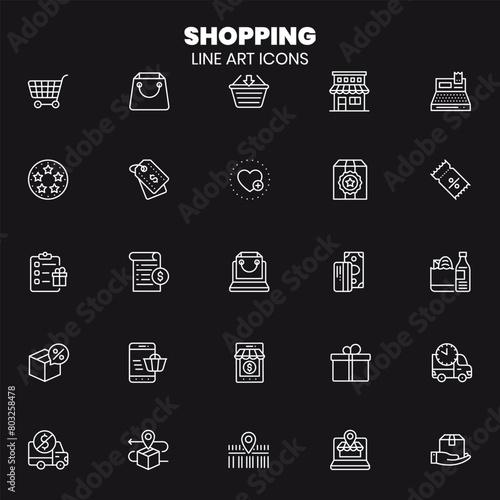 Shopping Icons, Shopify icon Premium line art icons (ID: 803258478)