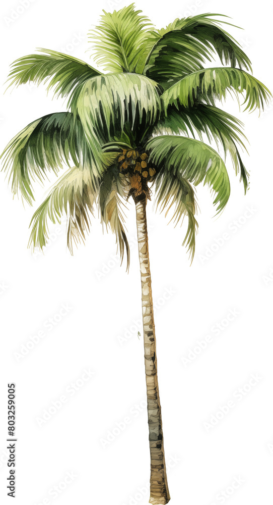Obraz premium Coconut palm tree watercolor painting isolated on transparent background.