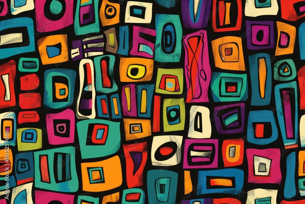 Vibrant abstract painting with squares and rectangles, perfect for modern art concepts
