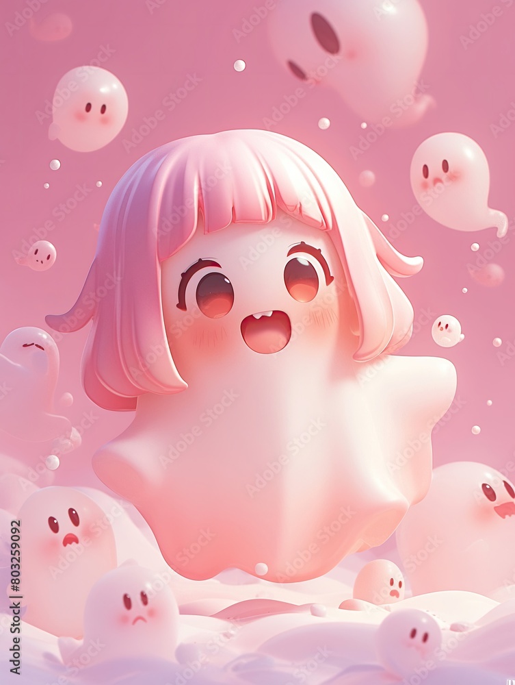 Creepy Kawaii Mischievous Ghost Anime , 3D render Creepy Kawaii Mischievous Ghost Anime , 3D render