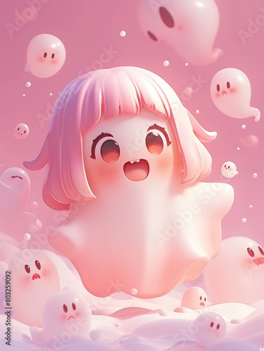 Creepy Kawaii Mischievous Ghost Anime , 3D render