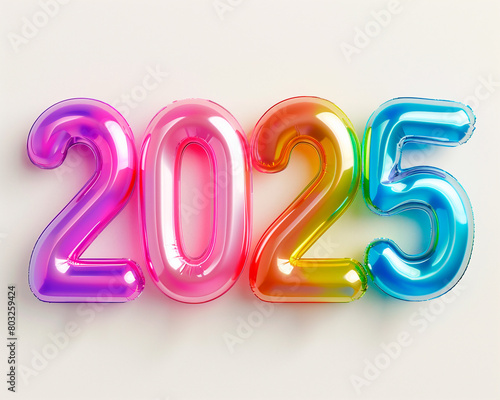 Photo with inflatable multicolored numbers 2025. Minimalistic balloon isolated on a white background