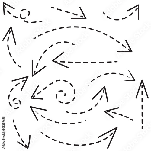 Curved dotted arrow. Zigzag arrow stripes design with dotted lines.