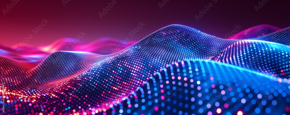 Abstract vector wavy dots background with blue and red lights on dark purple background Generative AI Abstract vector wavy dots background with blue and red lights on dark purple background Generative AI