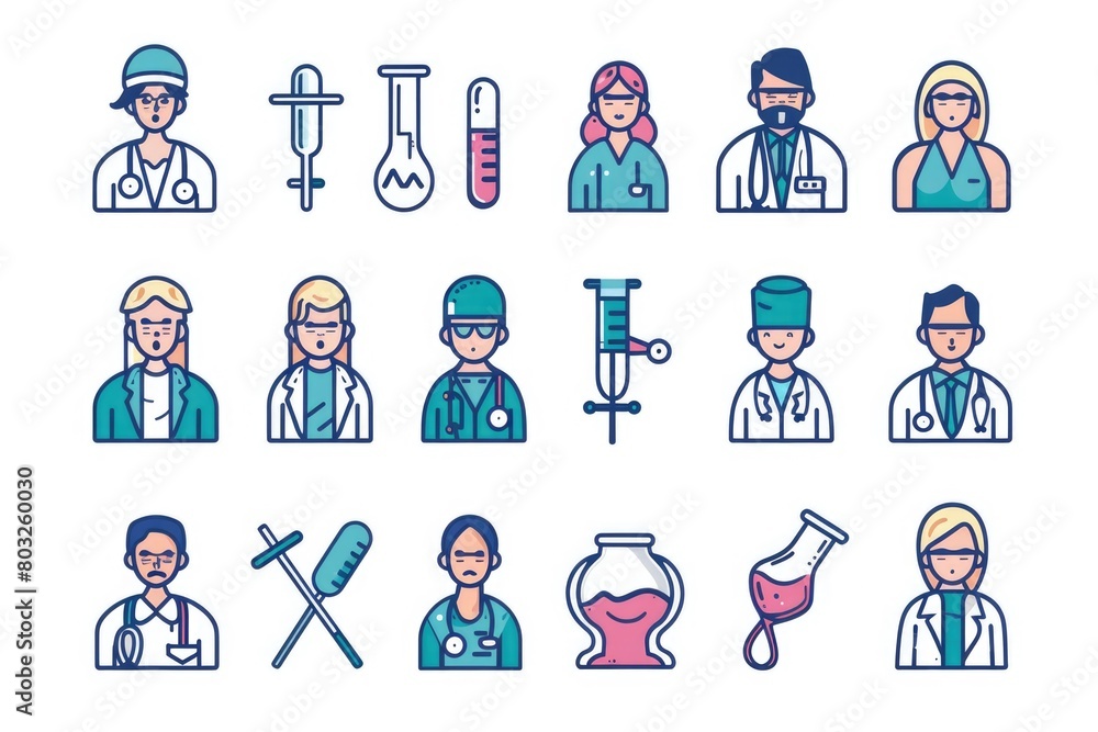 Various icons representing doctors and nurses for medical concepts Various icons representing doctors and nurses for medical concepts