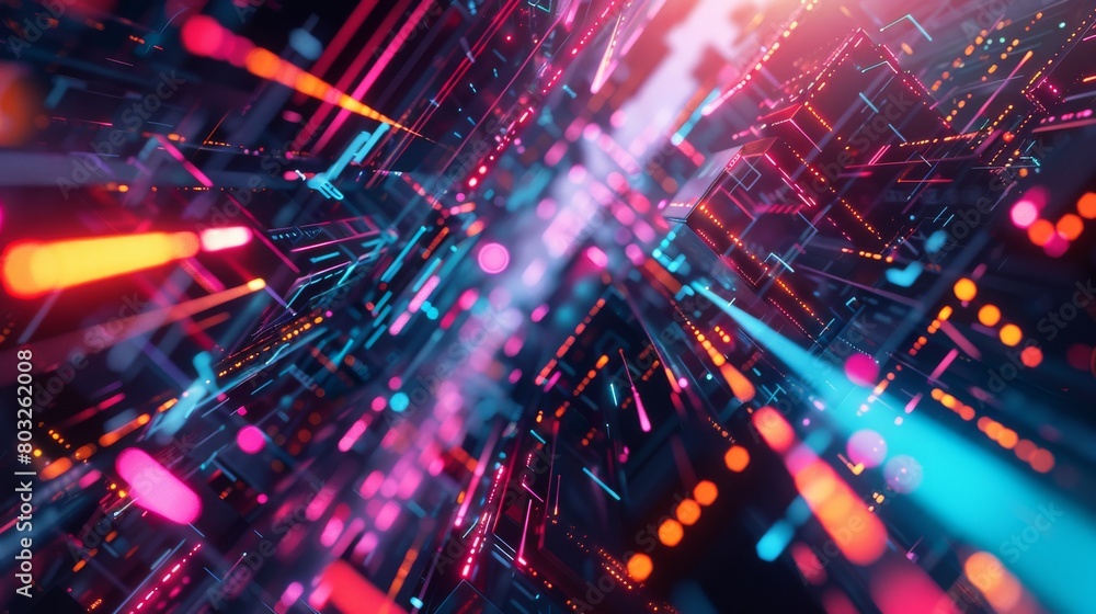 Vibrant abstract technology background with illuminated circuits and data streams