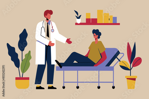 Doctor speaking to patient lying on examination bed