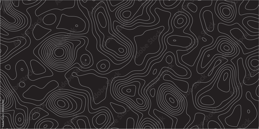 Abstract white on black background Topographic line map pattern. Contour elevation topographic and textured Background. Modern design black background with topographic animation Motion vector .