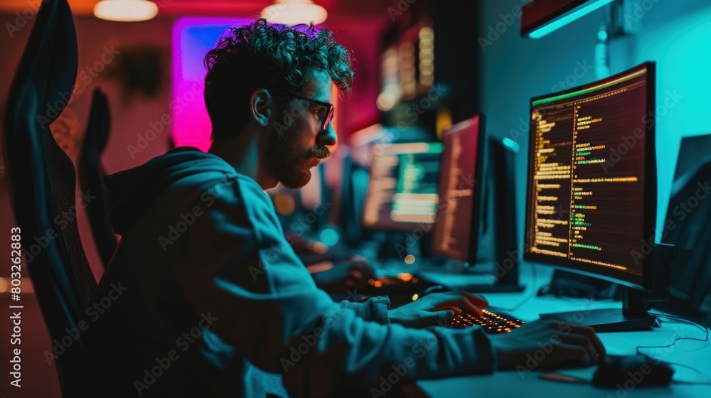 Programmers experimenting with unconventional coding methods, such as live coding performances or coding challenges. Copy Space Programmers experimenting with unconventional coding methods, such as live coding performances or coding challenges. Copy Space