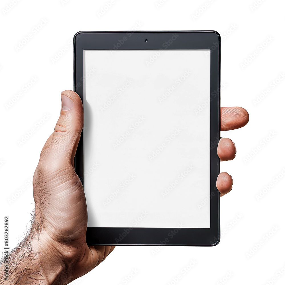 Hand-holding tablet PC and touching on screen isolated on a transparent background Hand-holding tablet PC and touching on screen isolated on a transparent background
