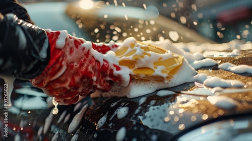 Car wash with sponge and foam