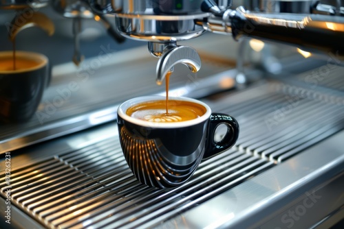 A barista is making coffee with an espresso machine