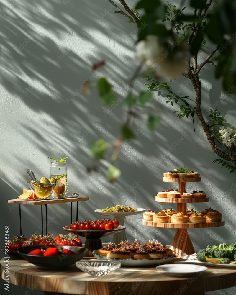 A beautiful spread of food on a wooden table