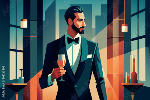 A dapper gentleman toasts with a glass of champagne