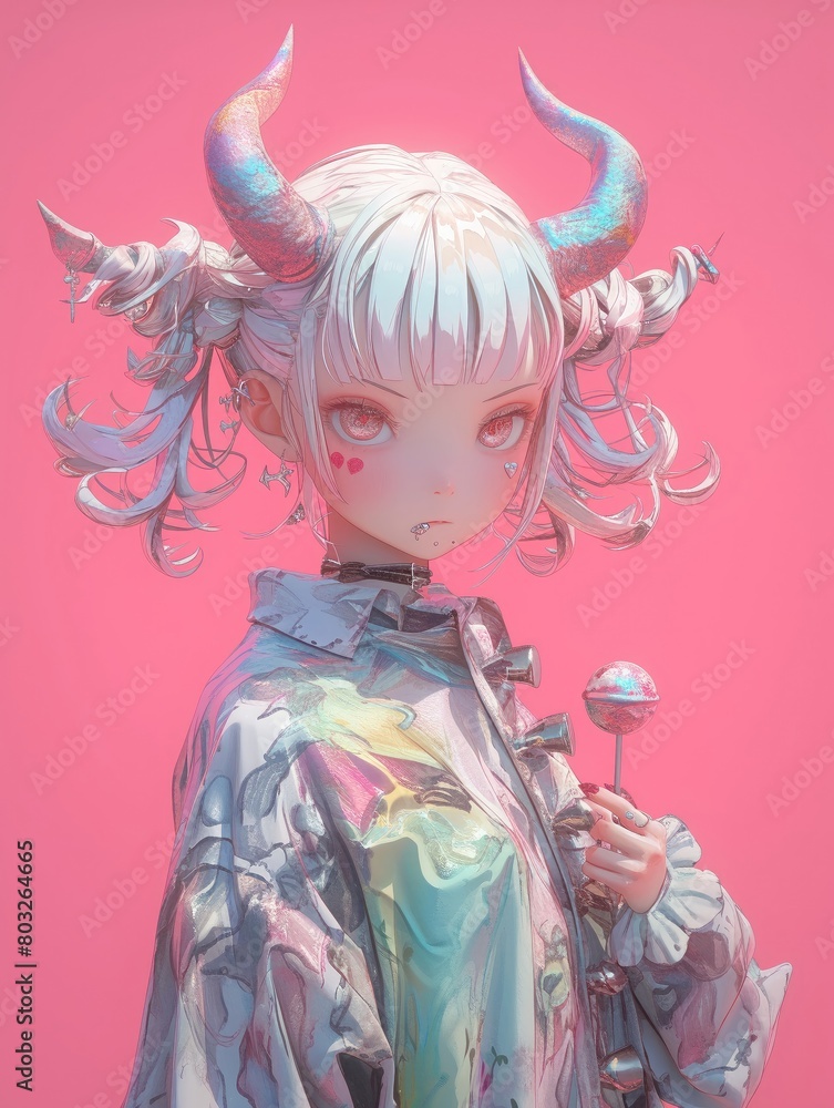 Fototapeta premium Creepy Kawaii Sweet Tooth Demon Anime , 3D render