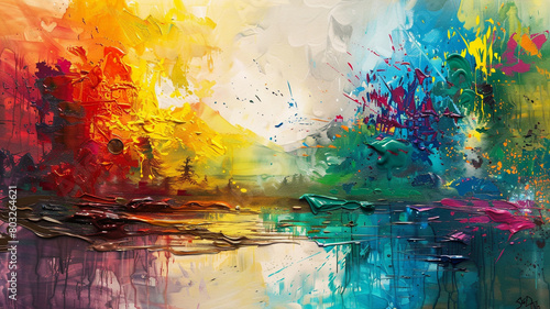 A vibrant splash of colors on a canvas  depicting an abstract landscape where imagination knows no bounds