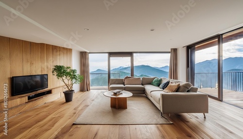 Modern living room interior  minimalistic  simple colorful walls  cozy furniture