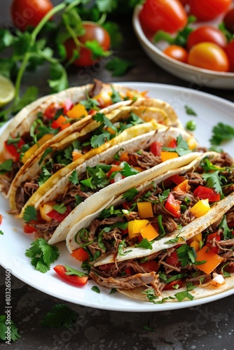 Freshly made tacos with meat and vegetables, perfect for restaurant menus