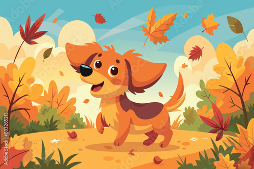 A joyful dog amidst colorful fall foliage