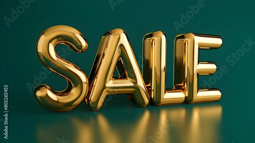 Golden 3D Typography Sale Promotional Poster on Green Background photo