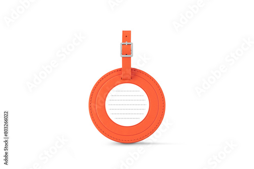 Luggage tag. Blank orange leather luggage tag with white background