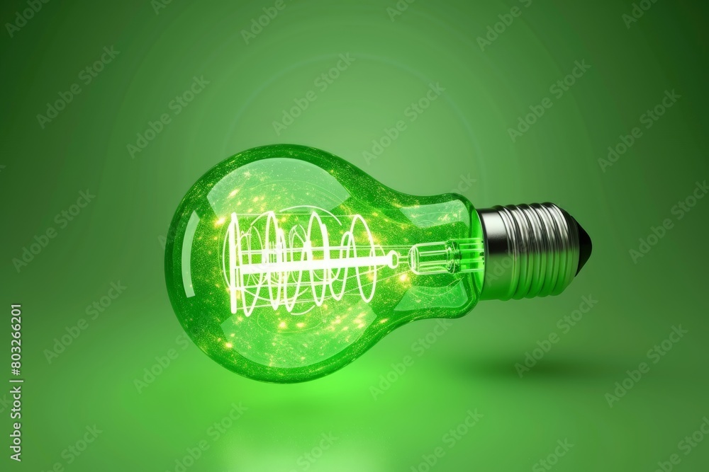 A green light bulb containing a visible sound wave inside it A green light bulb containing a visible sound wave inside it
